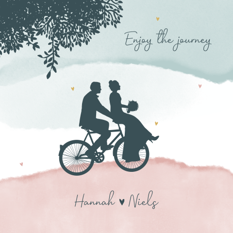 Wenskaart getrouwd koppel silhouet fiets