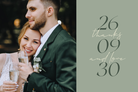 Stijlvolle bedankkaart trouwen in groen met foto