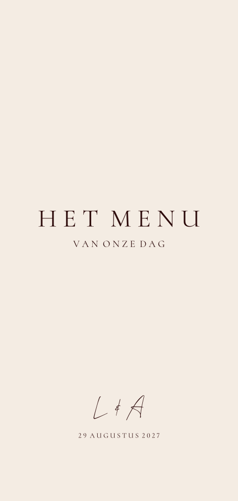 Stijlvolle minimalistische menukaart bruiloft