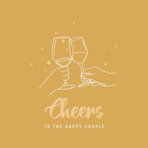 Vrolijke felicitatiekaart voor huwelijk proost in okergeel