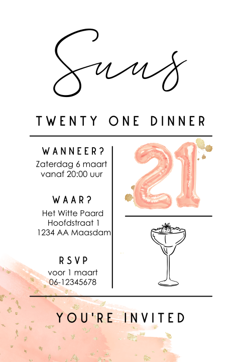 Hippe typografische uitnodiging voor een 21 diner