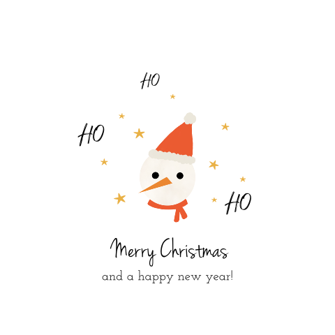 Kerstkaart met vrolijke sneeuwpop en sterretjes
