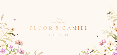 Romantische trouwkaart met veldbloemen en koperfolie