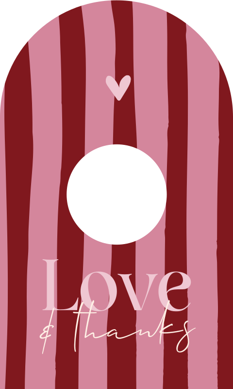 Boogkaartje rood en roze gestreept met hartje