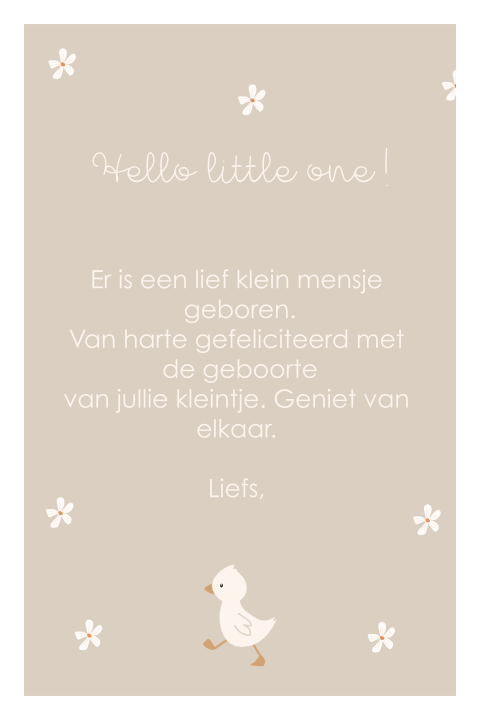 Wenskaart geboorte in taupe met witte bloemetjes