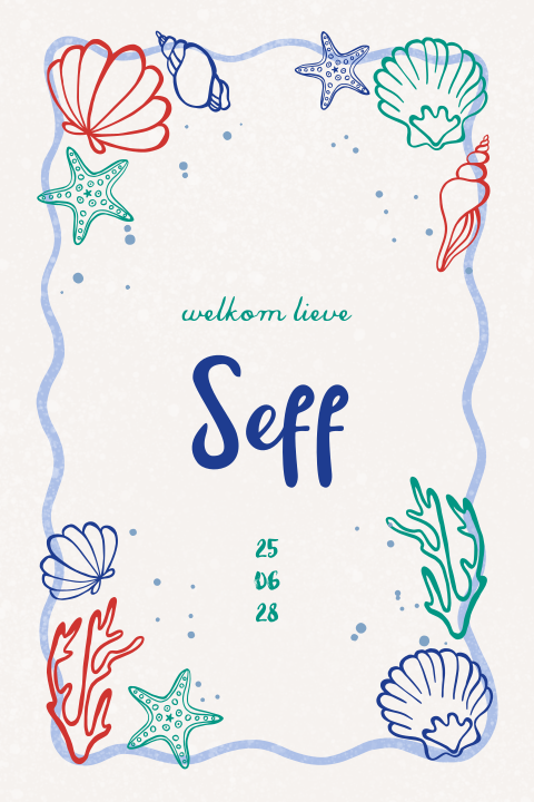 Geboortekaartje zee met schelpen