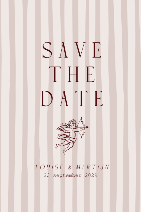 Rococo stijl save the date in berry met strepen