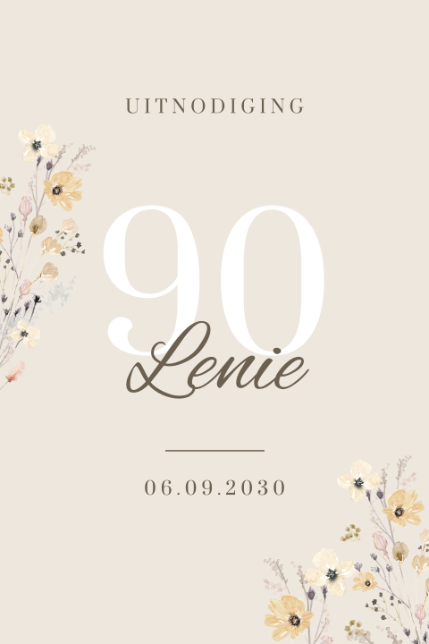Stijlvolle uitnodiging verjaardag 90 jaar met bloemen