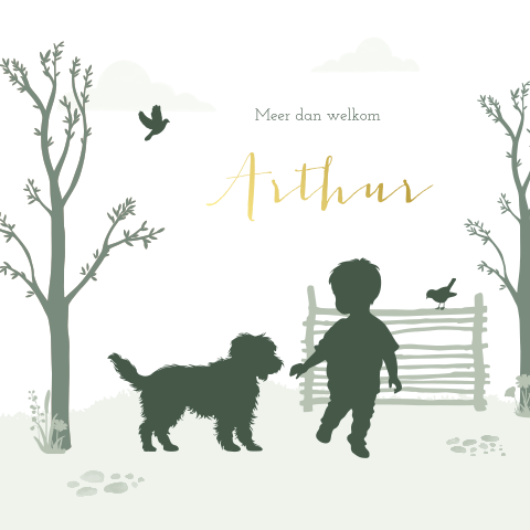 Geboortekaartje met silhouet en goudfolie