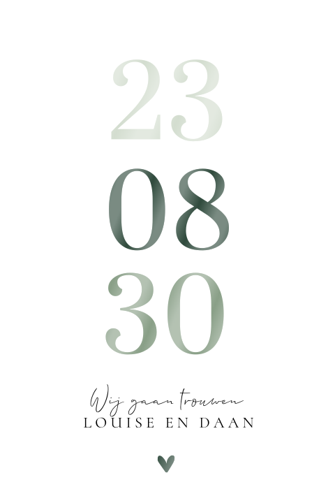 Trouwkaart met datum in groen en hoogglans