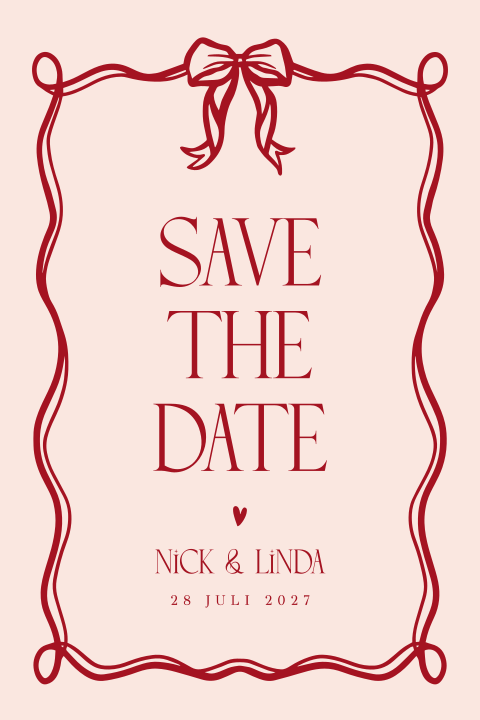 Kerst save the date met romantisch kader en strikje