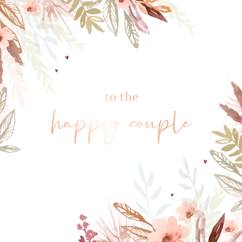Felicitatiekaartje huwelijk met watercolour bloemen en roséfolie