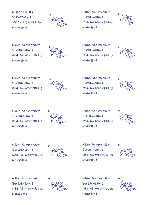Adressticker met illustratie cupido