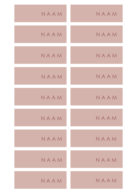 Oudroze naamkaartje met donkerrode typografie