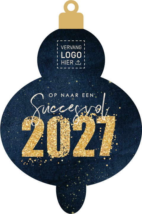 Donkerblauwe zakelijke nieuwjaarskaart in ornamentvorm met gouden glitter