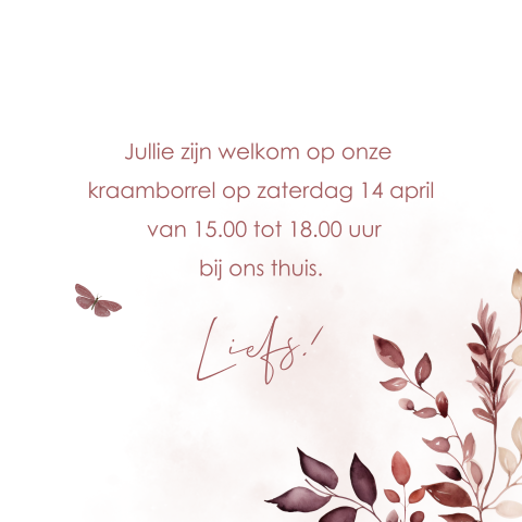 Kraamborrelkaartje met bloemen en vlindertje