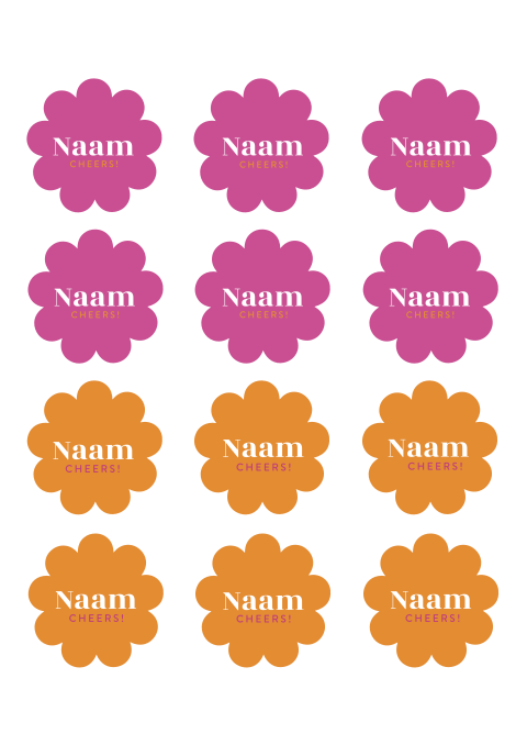 Naamkaartjes 21 diner in bloemvorm roze/oranje