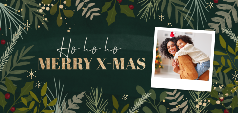 Botanische kerstkaart met polaroidfoto