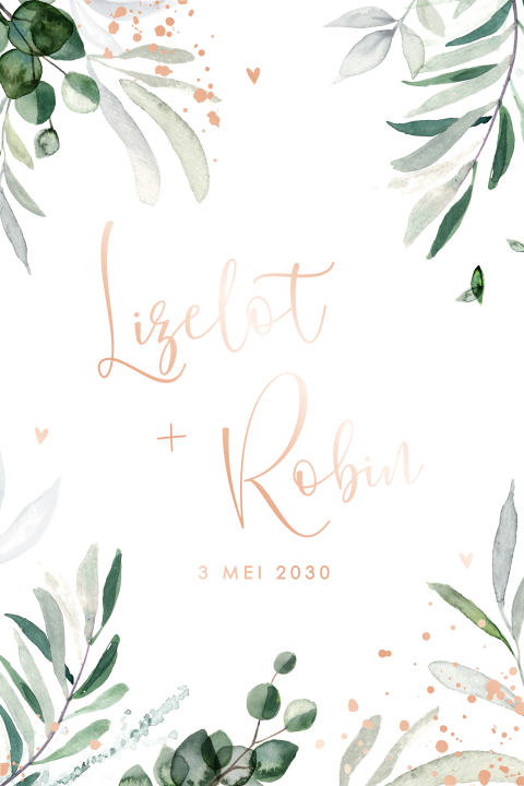 Botanische uitnodiging huwelijk eucalyptus met roséfolie