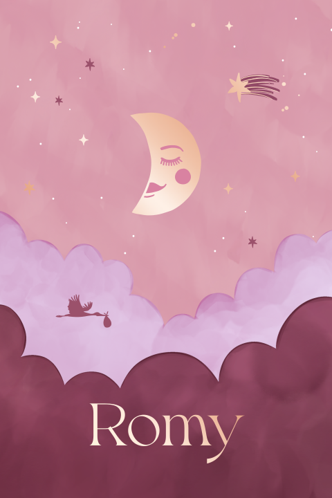 Dromerig geboortekaartje met roze lucht en roséfolie