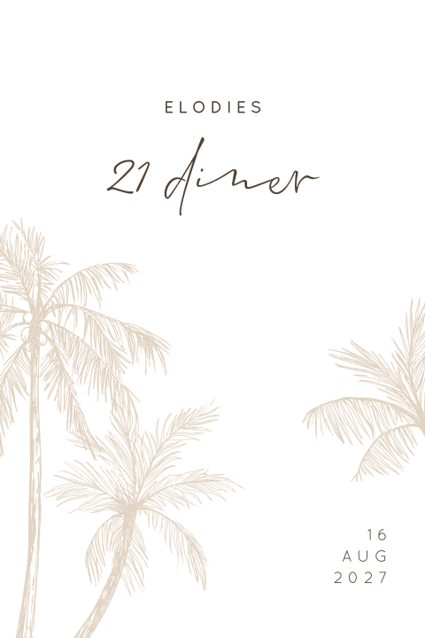 Uitnodiging 21 diner Ibiza stijl met palmbomen