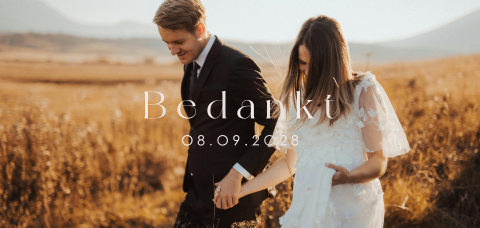 Bedankkaart trouwen elegant met foto en hooglans tekst