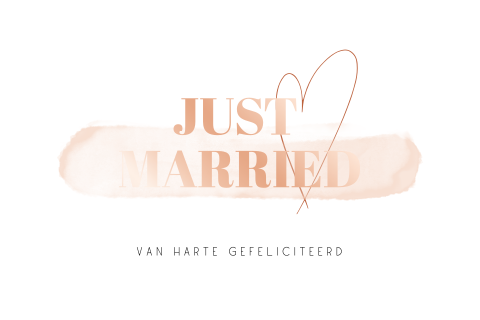 Just married felicitatiekaart rosefolie hart