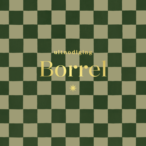 Kraamborrelkaartje met groen ruitpatroon en goudfolie