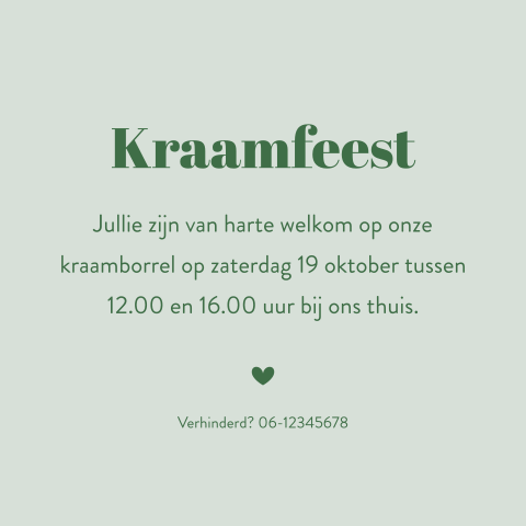 Kraamborrelkaartje in het groen voor een jongen