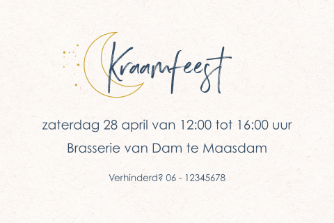 Stijlvol kraamborrelkaartje met maantje en sterren