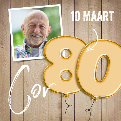 Uitnodiging verjaardag 80 jaar met cijfer ballonnen
