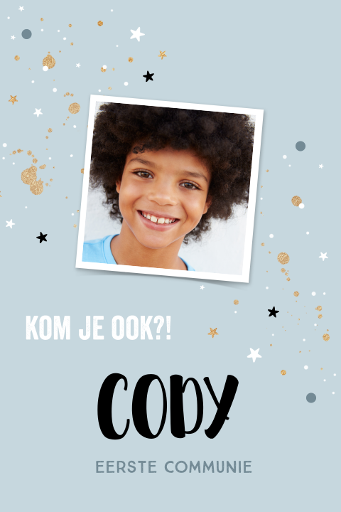 Stoere communie kaart met sterren en spettertjes