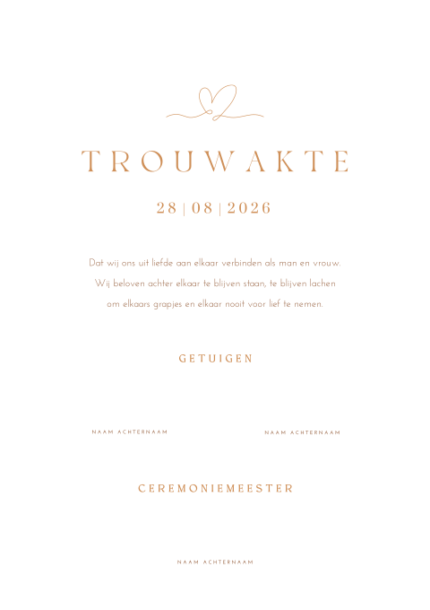 Romantische trouwakte met hartje in lijntekening