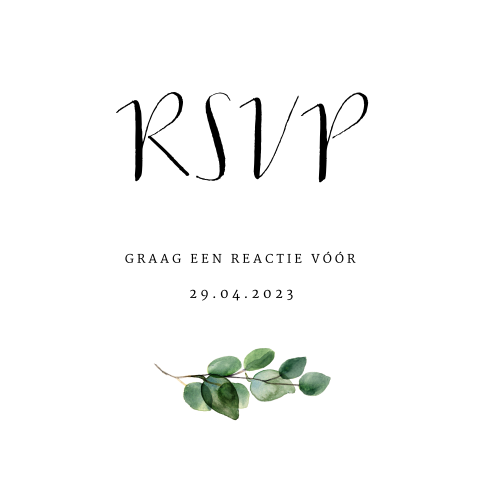 Stijlvolle botanisch RSVP kaart met eucalyptus takje