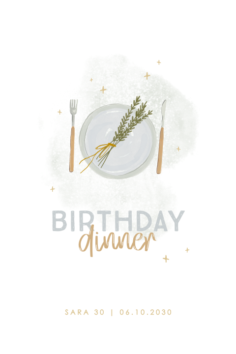 Uitnodiging dinner party met bord en bestek op watercolour