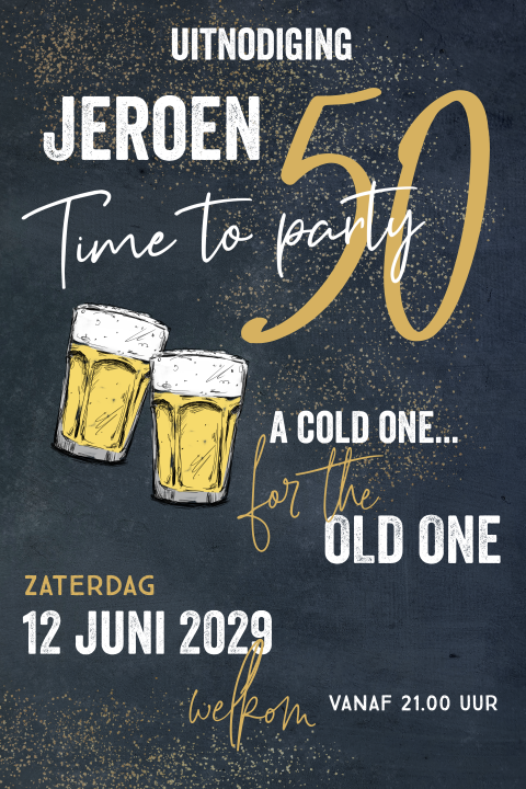 Uitnodiging verjaardag man vijftig jaar met bierglazen