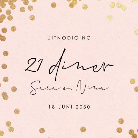 21 diner uitnodiging met gouden confetti