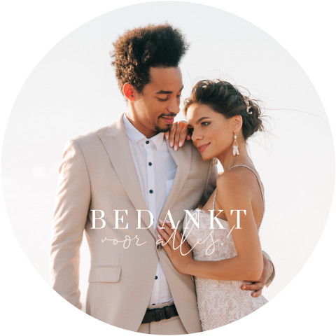 Bedankkaart bruiloft in ronde vorm met foto