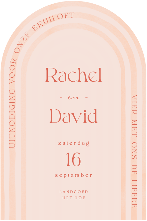 Trouwkaart peach fuzz in boogvorm