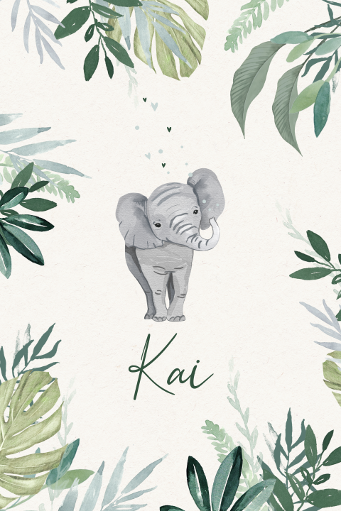 Lief geboortekaartje jungle met olifantje