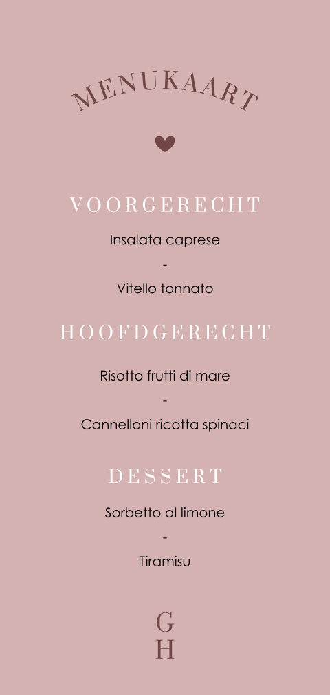 Klassieke menukaart stijlvol met hartje