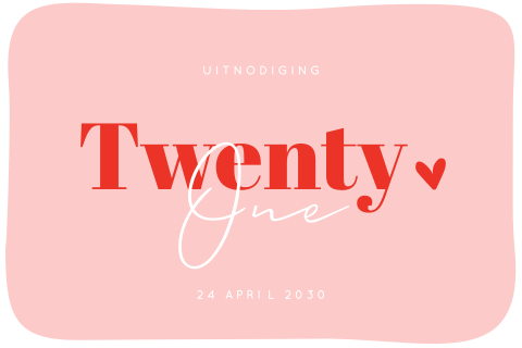 Uitnodiging verjaardag 21 diner colorblocking roze-rood