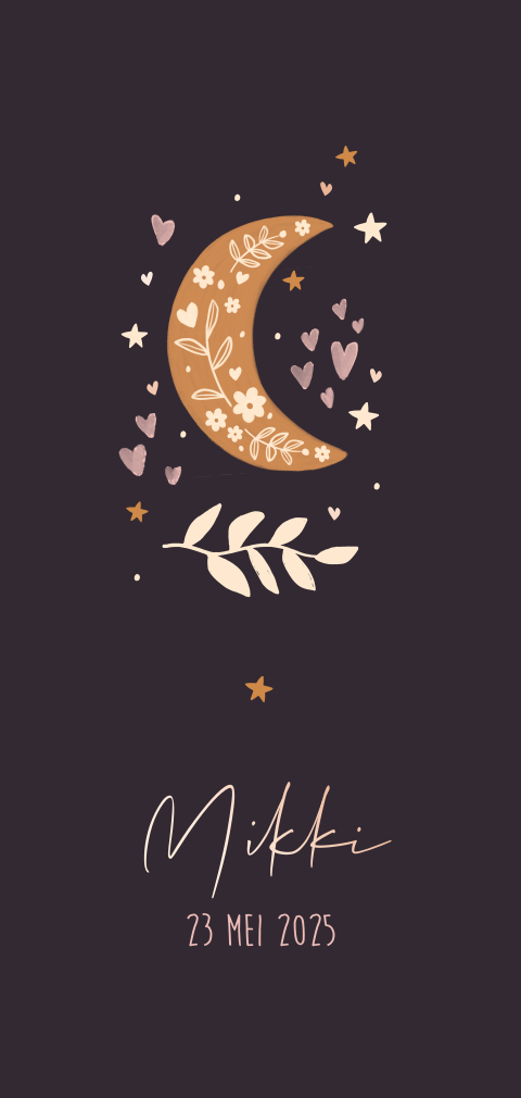 Trend geboortekaartje meisje folk maan rosefolie