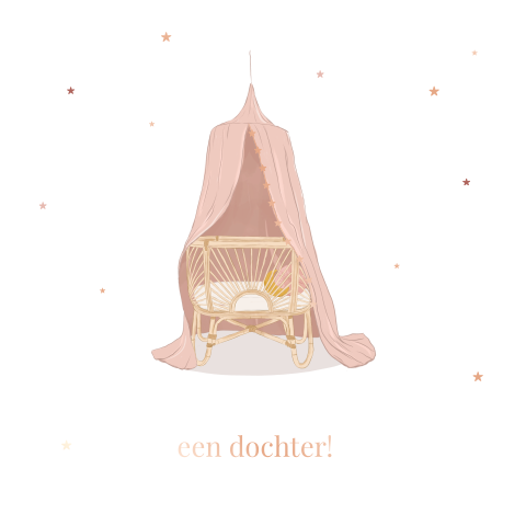 lieve wenskaart geboorte dochter met wiegje en roséfolie