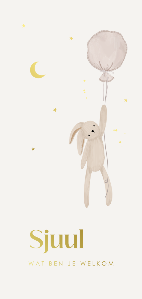 Geboortekaartje met ballon en konijn 