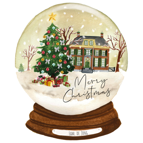 Unieke kerstkaart in snow globe vorm