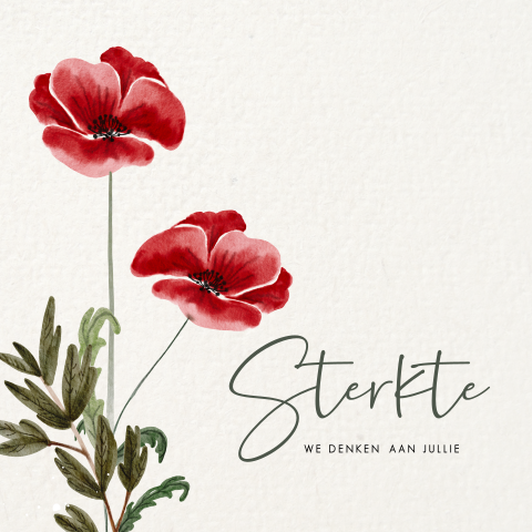 Condoleancekaartje met stijlvolle klaprozen en 'sterkte'