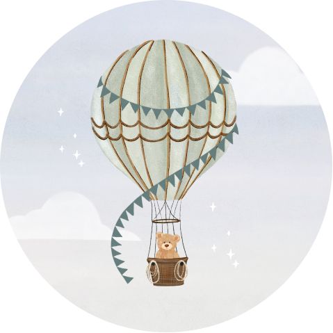 Muurcirkel met beer in luchtballon
