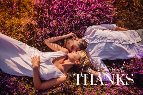 Bedankkaart bruiloft typografisch met foto