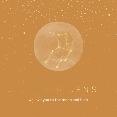 Geboortekaartje tweeling sterrenbeeld goudfolie